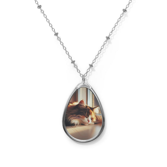 Custom Pet Photo Oval Necklace | Personalized Jewelry for Cat Lovers